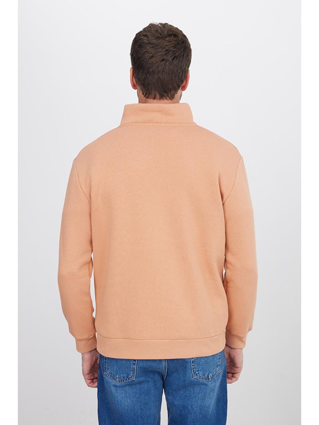 Pembe Unisex Relax Fit Rahat Kesim Pamuklu İçi Polarlı Yarım Fermuarlı Yavruağzı Dik Yaka Sweatshirt-6