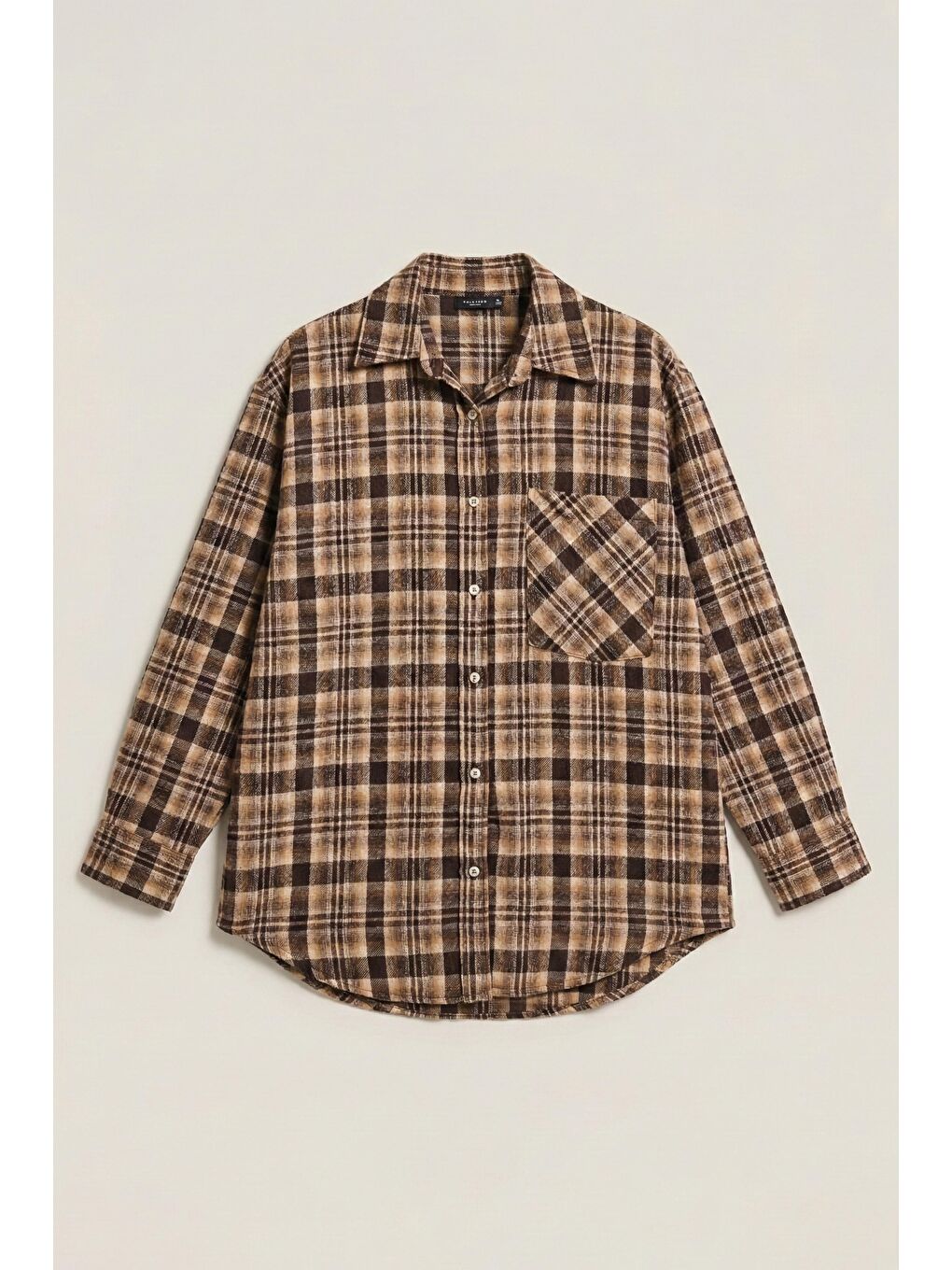 Kahverengi Kadın Kahve Ekose s6-10 Oversize Bol Kesim Pamuk Gömlek-4