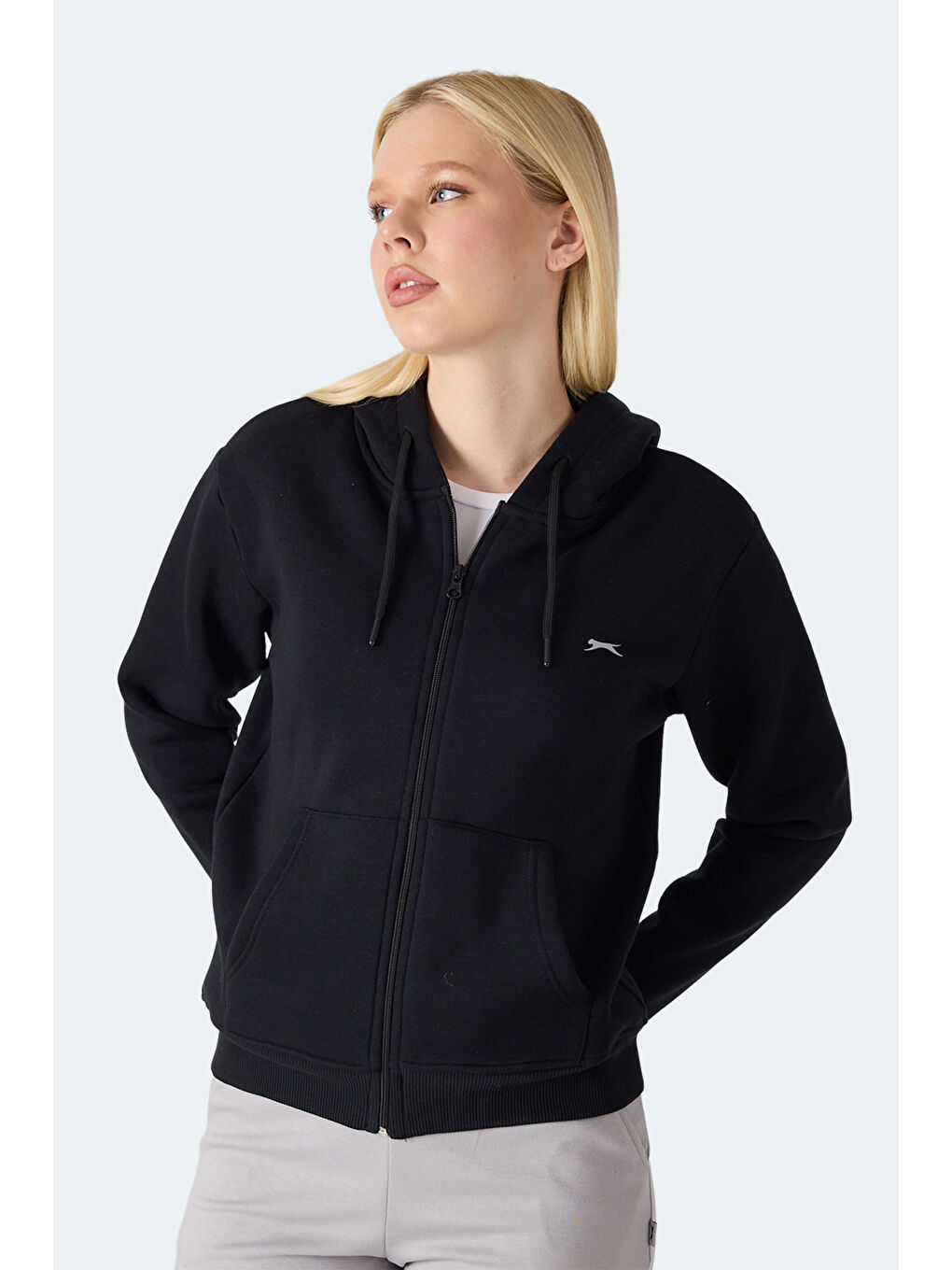 MILIO I Kadın Fermuarlı Kapüşonlu Cepli Siyah Sweatshırt-2