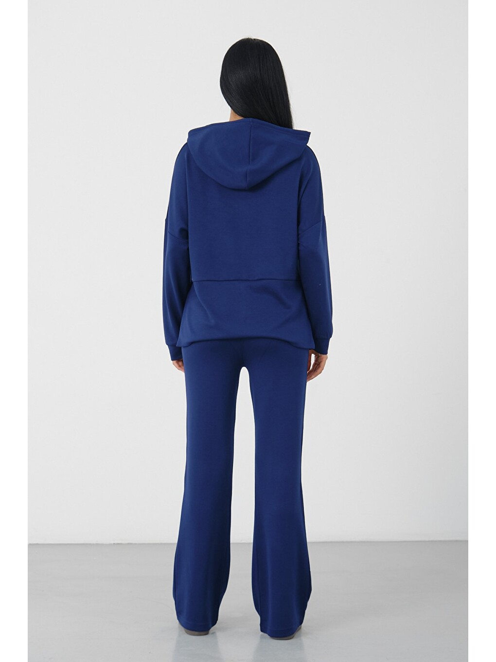 Lacivert Kadın Kapüşonlu Salaş Takım Oversize Sweat ve Geniş Paça Alt-6