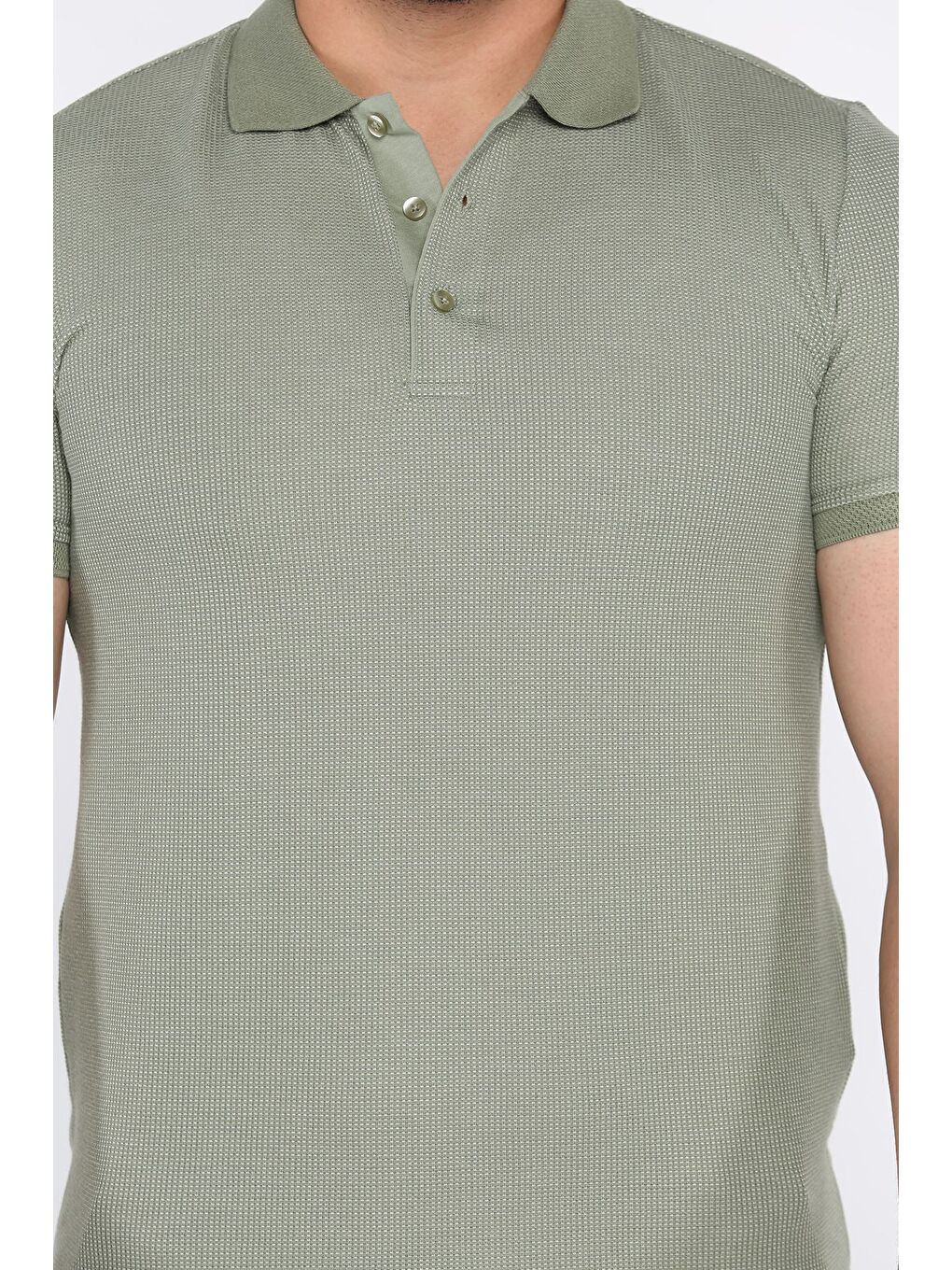 Haki Erkek Polo Yaka Yarım Düğmeli Tişört-3