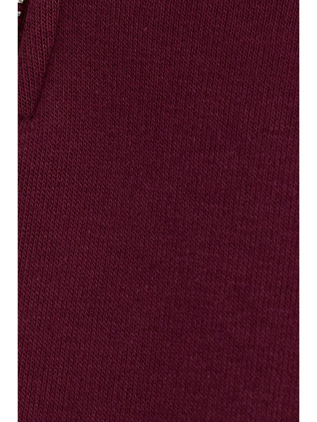 Unisex Relax Fit Rahat Kesim Pamuklu İçi Polarlı Yarım Fermuarlı Bordo Dik Yaka Sweatshirt-5