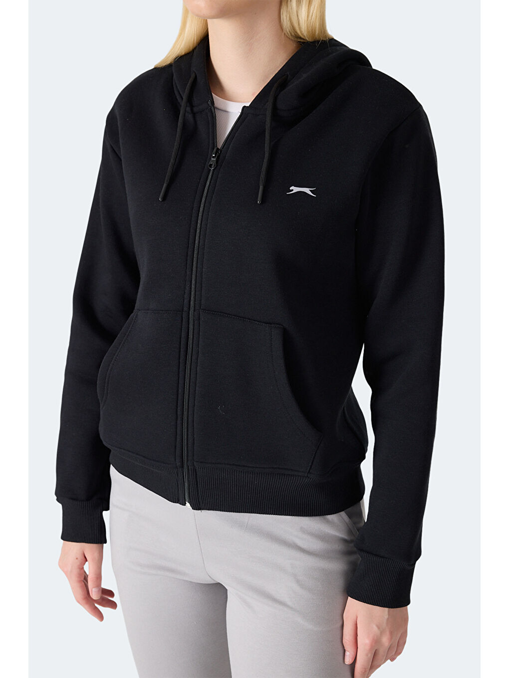 MILIO I Kadın Fermuarlı Kapüşonlu Cepli Siyah Sweatshırt-3