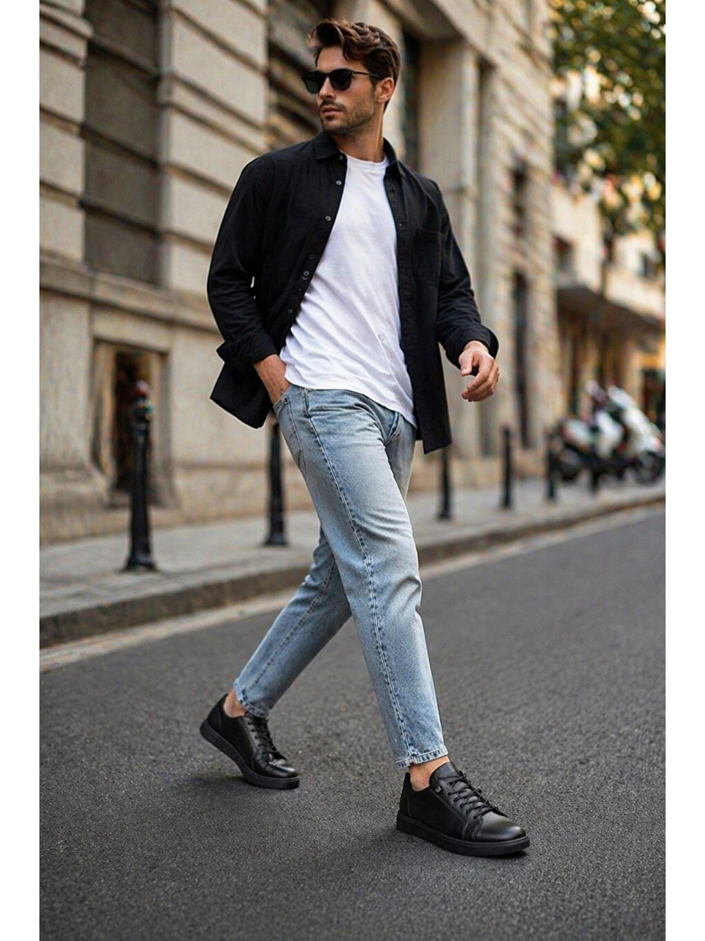 Siyah JUNO Hakiki Deri Bağcıklı Erkek Günlük Spor Ayakkabı-4