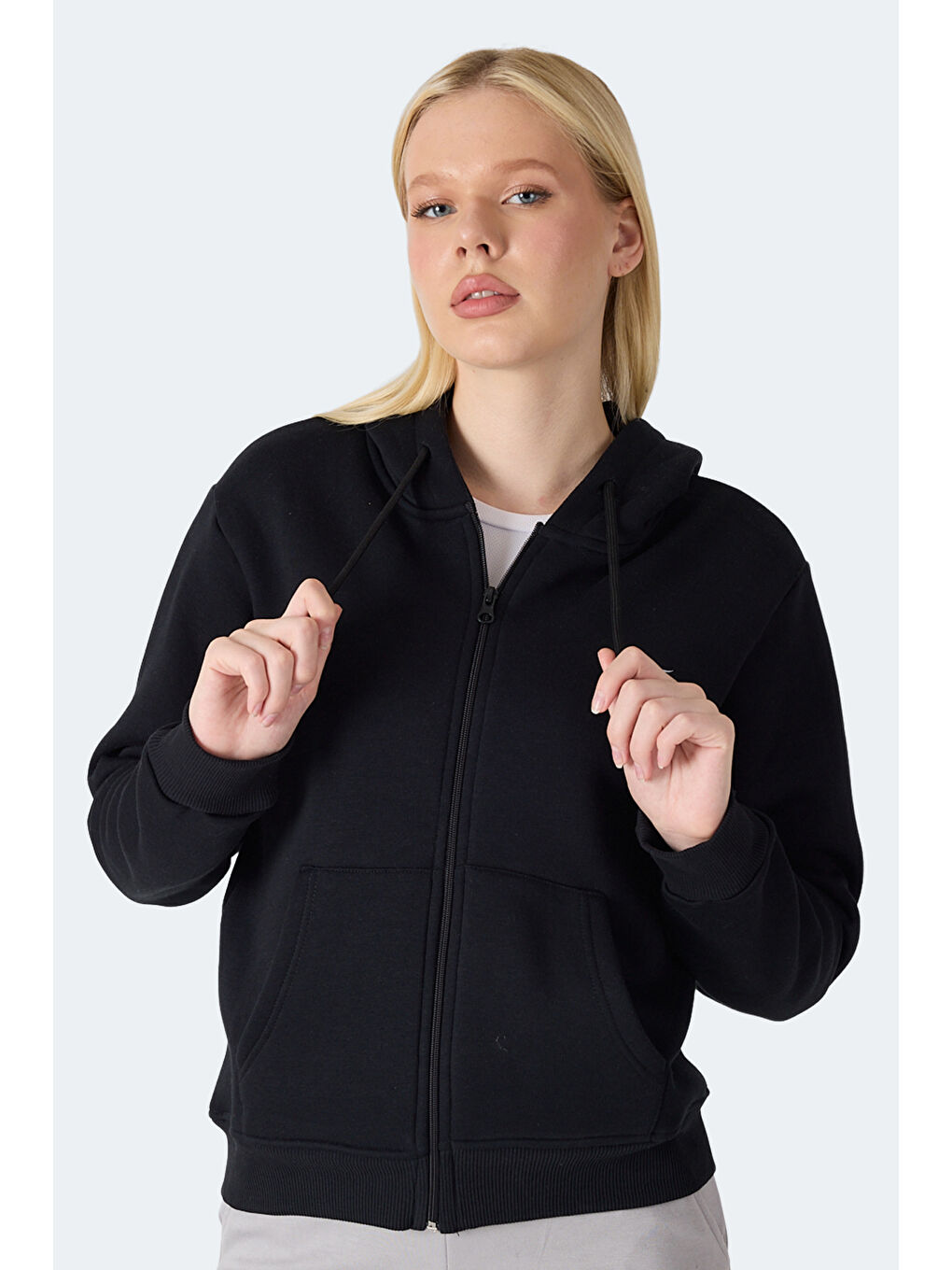 MILIO I Kadın Fermuarlı Kapüşonlu Cepli Siyah Sweatshırt-6