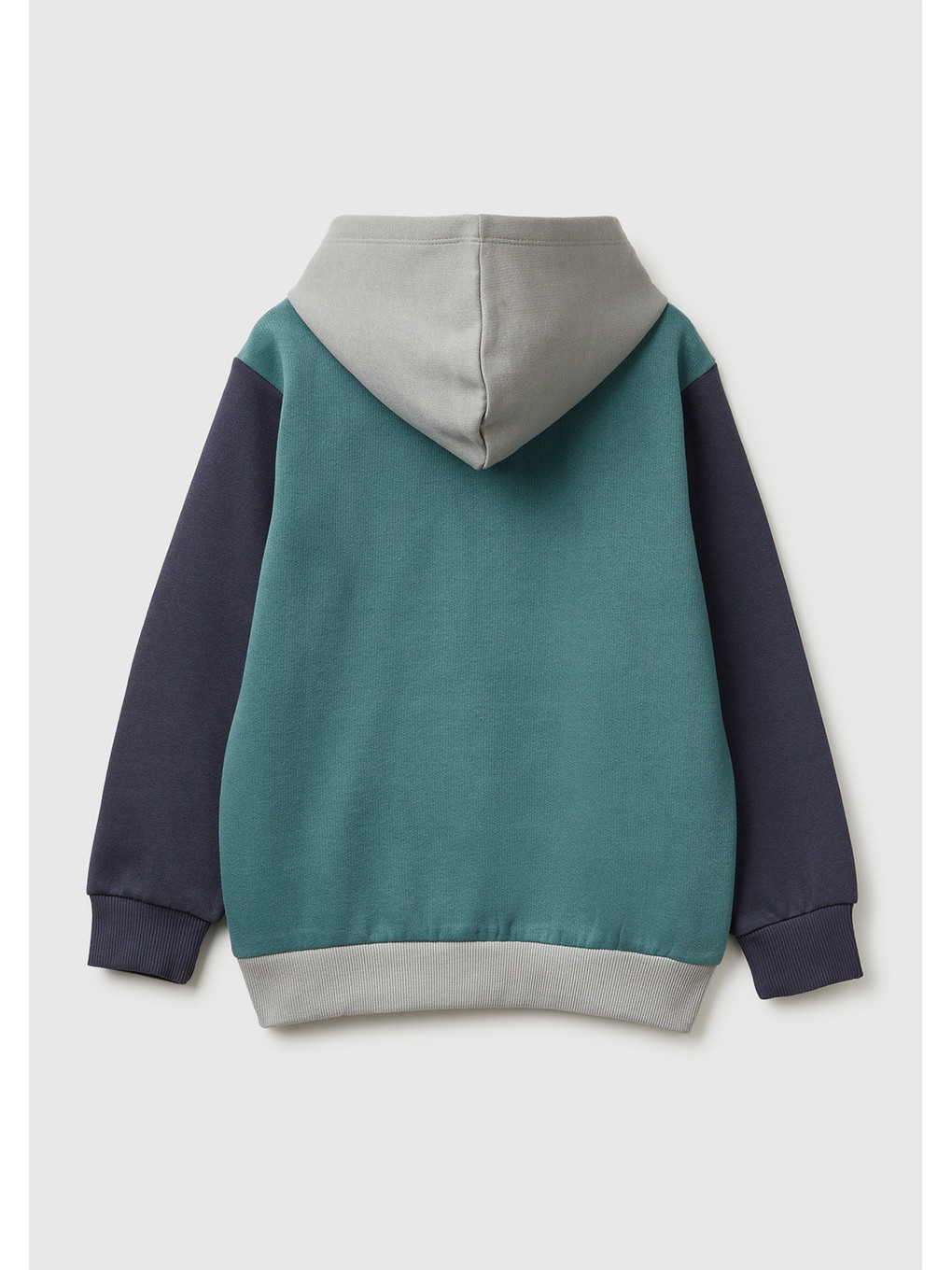 Erkek Çocuk Koyu Yeşil-gri Önü Logo Baskılı Cepli Nervürlü Kapüşonlu Sweatshirt-1