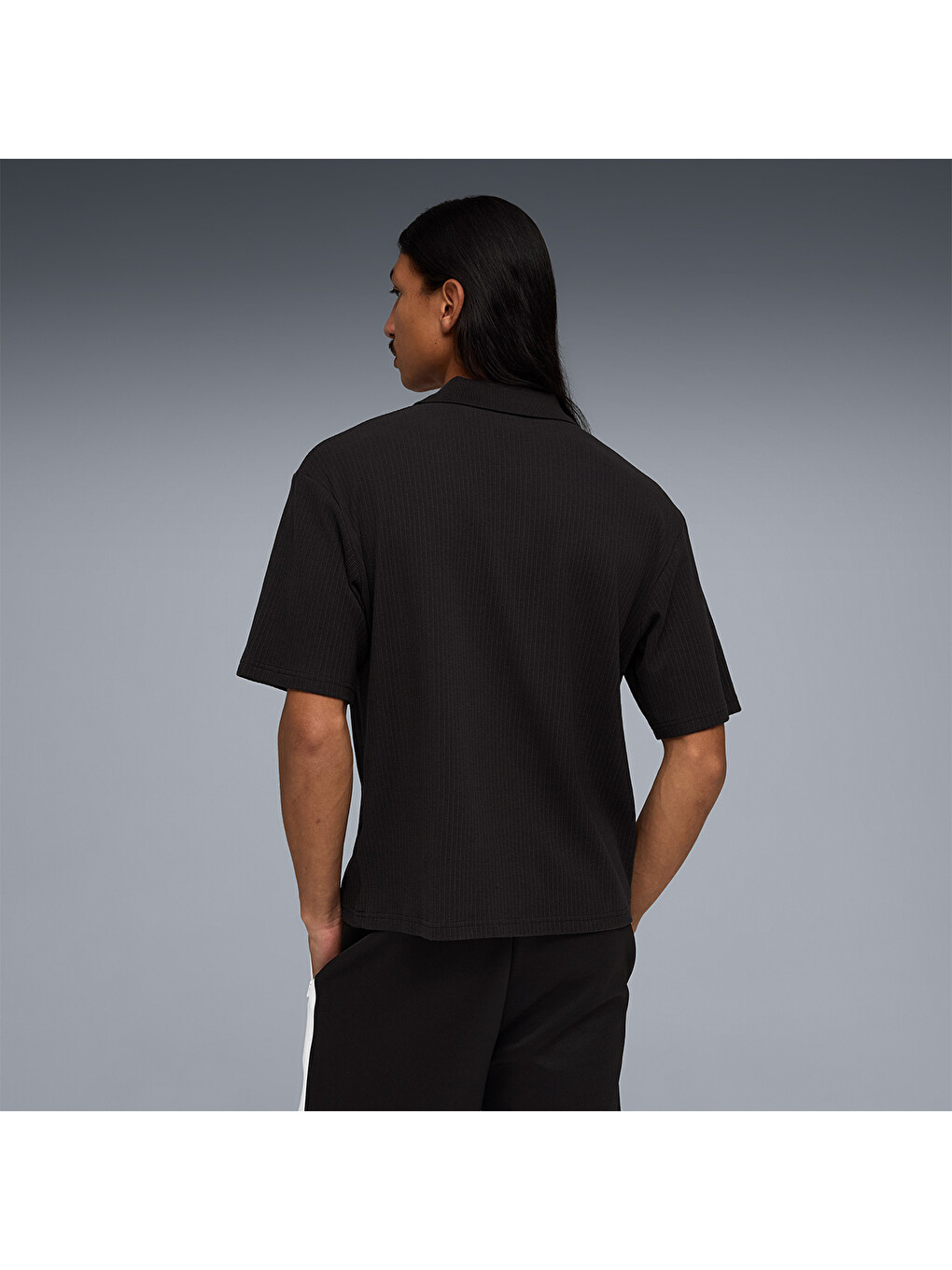 Wardrobe Essentials Boxy Waffle Erkek Siyah Polo Yaka Tişort-1