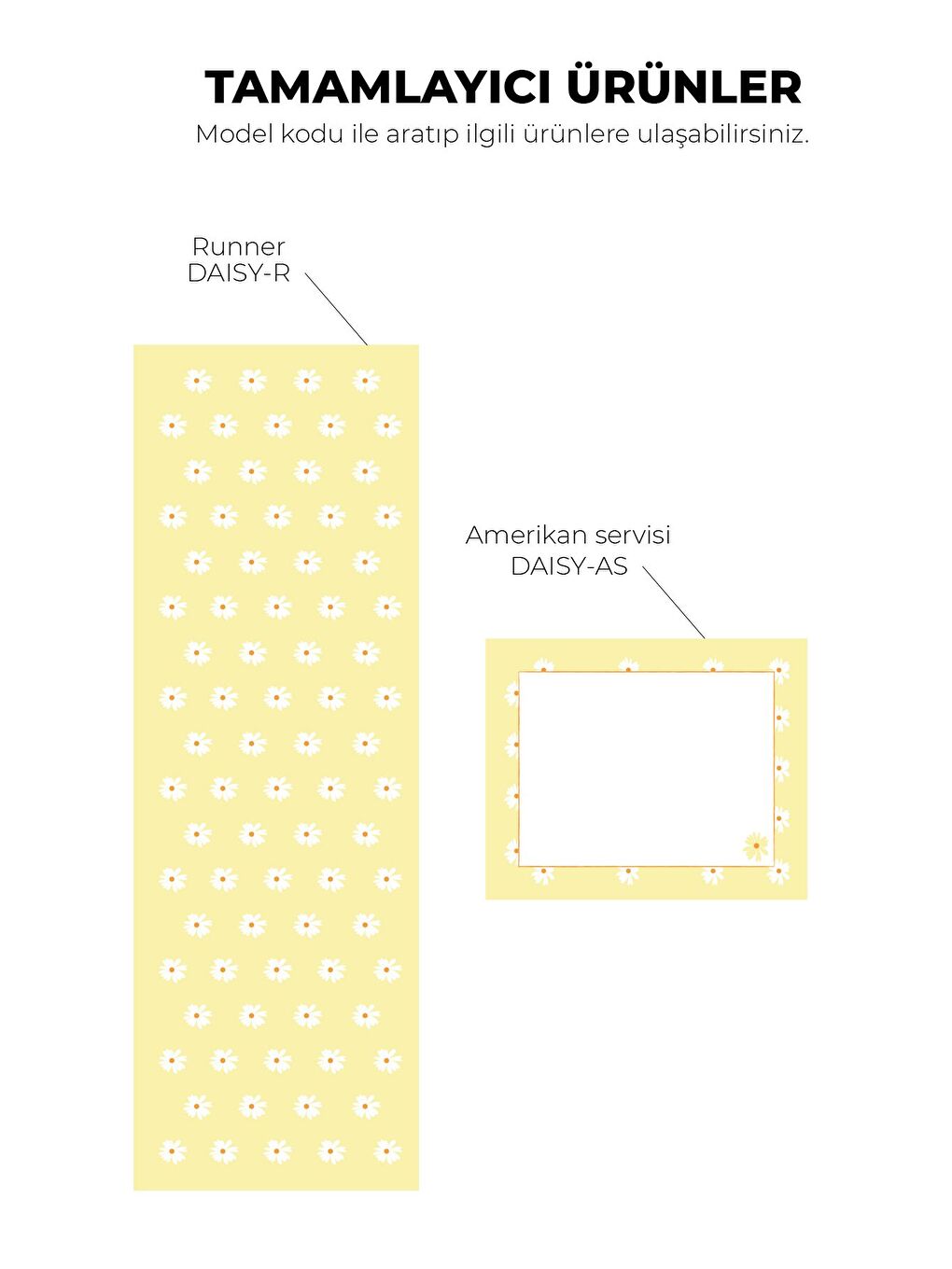 Daisy Sarı Zeminli Papatya Desenli Runner – Turuncu Orta Detaylı Beyaz Çiçekler 40x140 cm-3