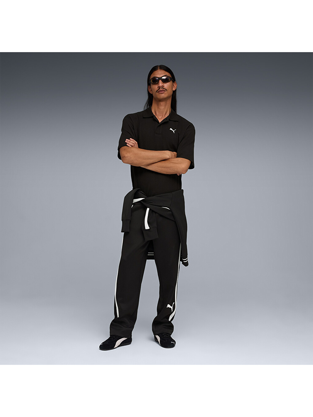 Wardrobe Essentials Boxy Waffle Erkek Siyah Polo Yaka Tişort-2