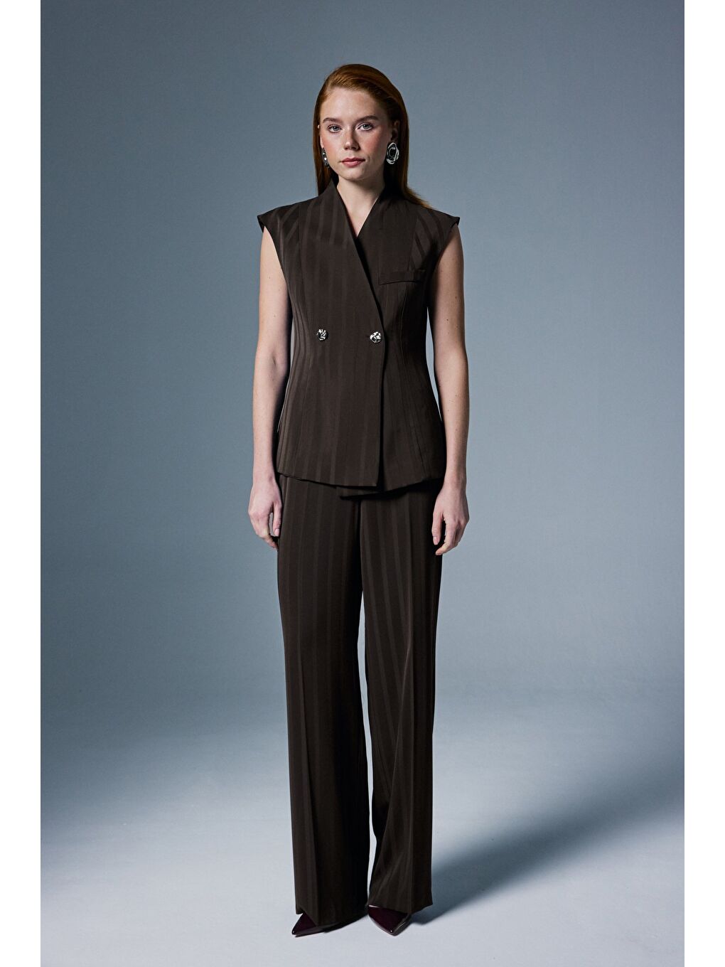 Kahverengi Anna Çizgili Pantolon - Kahve-2