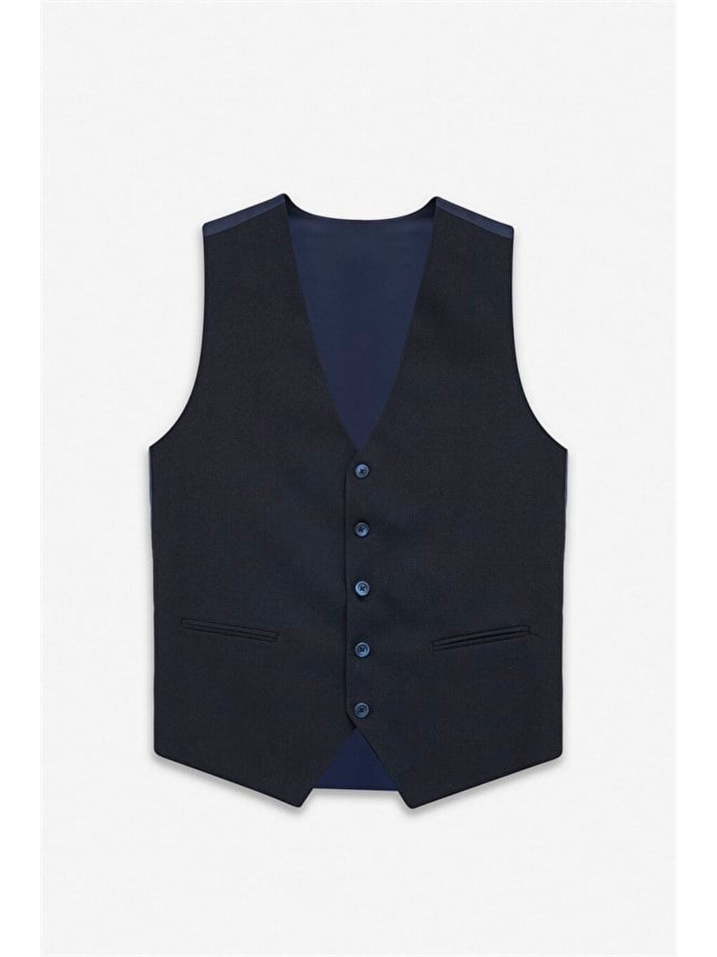 Lacivert Slim Sivri Yaka 6 Drop Yelekli Takım Elbise-11