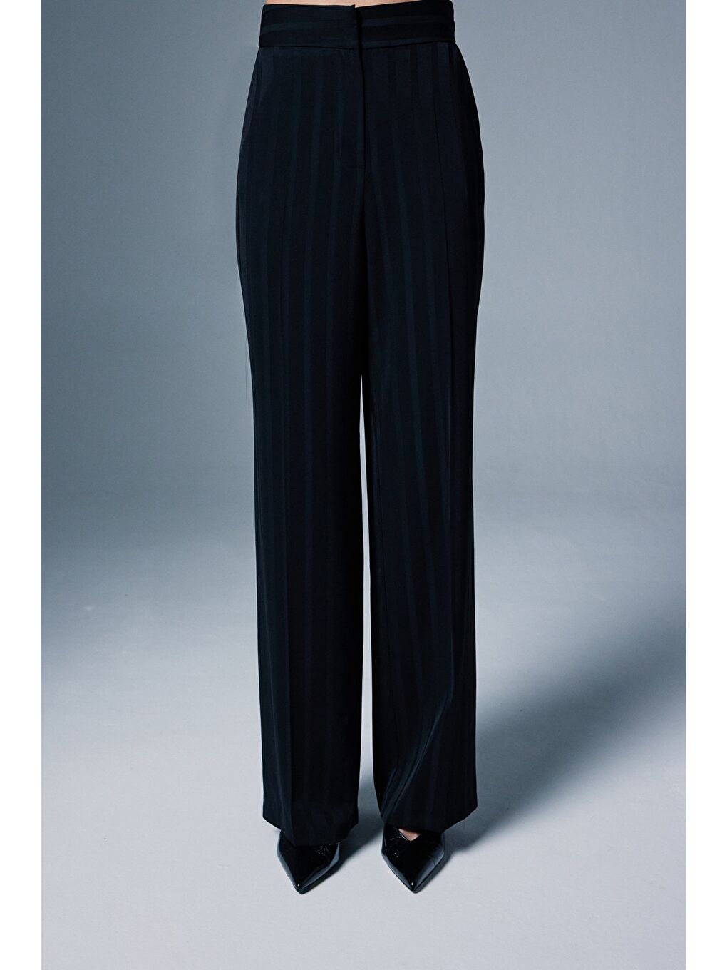 Anna Çizgili Pantolon - Siyah-2