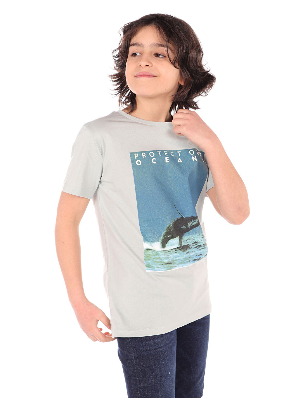 Gri Erkek Çocuk Baskılı Tişört