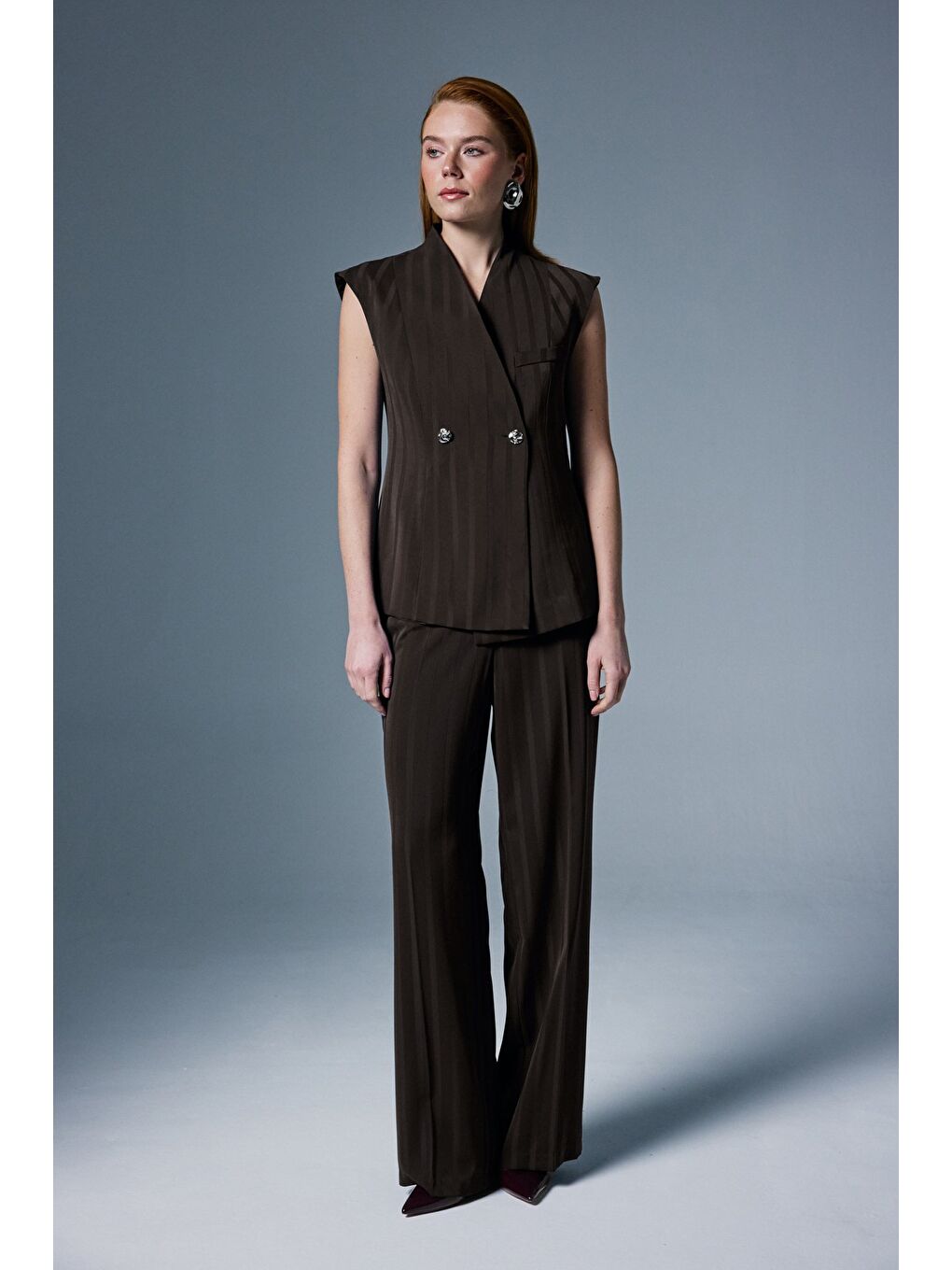 Kahverengi Anna Çizgili Pantolon - Kahve-3