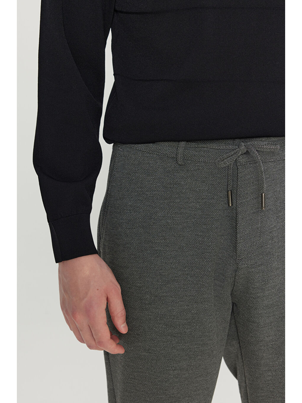 Erkek Gri Melanj Jogger Slim Fit Dar Kesim Yan Cepli Beli Bağlamalı Casual Pantolon-3