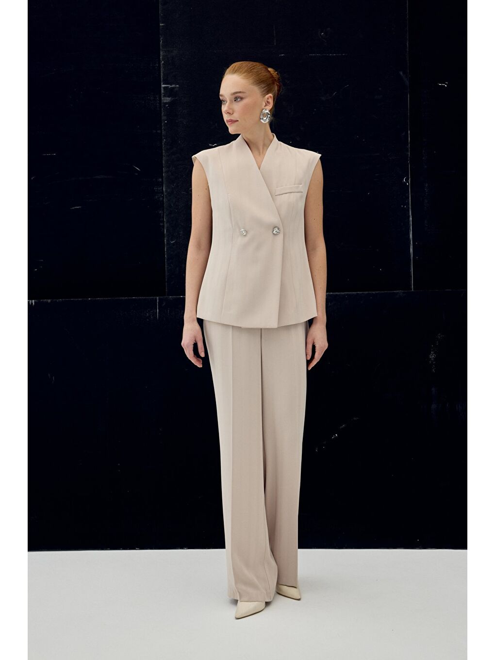 Anna Çizgili Pantolon - Bej