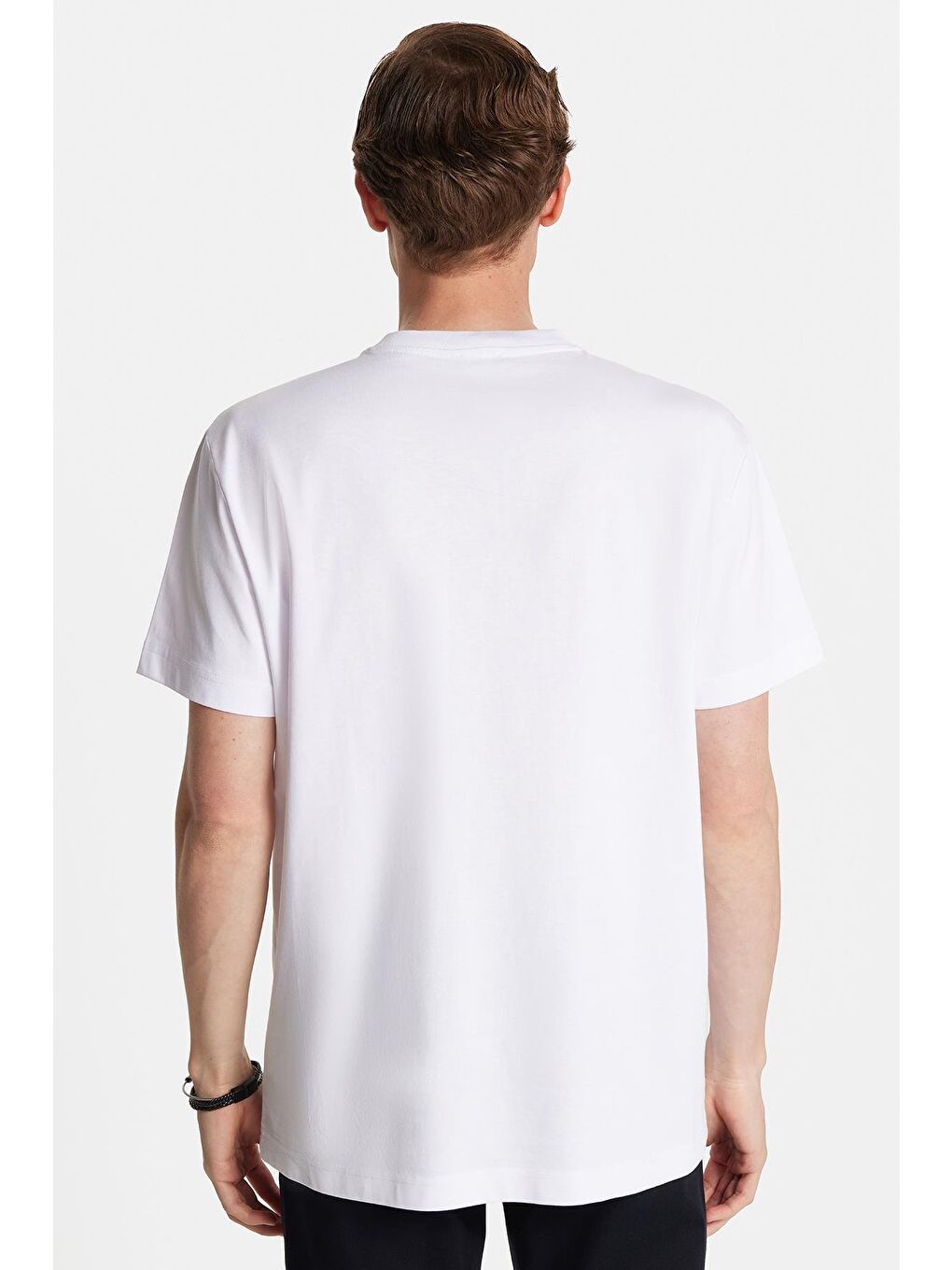 Relax Fit Rahat Kesim Pamuklu Ön Baskı Ve Nakış Detaylı Bisiklet Yaka Ekru Erkek Tişört-4