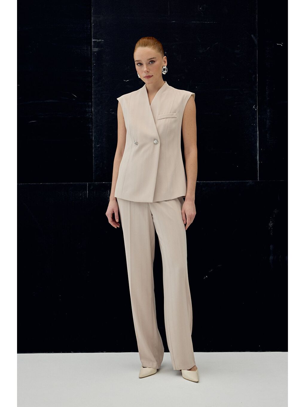 Anna Çizgili Pantolon - Bej-2