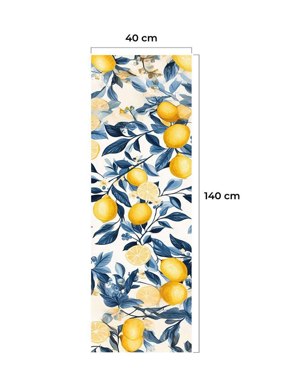 Solim Beyaz Zeminli Mavi Dalında Limon Çiçeği ve Limon Desenli Runner - Mavi/Beyaz/Sarı 40x140 cm-2