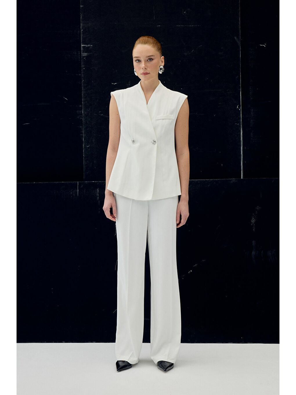 Anna Çizgili Pantolon - Ekru-1