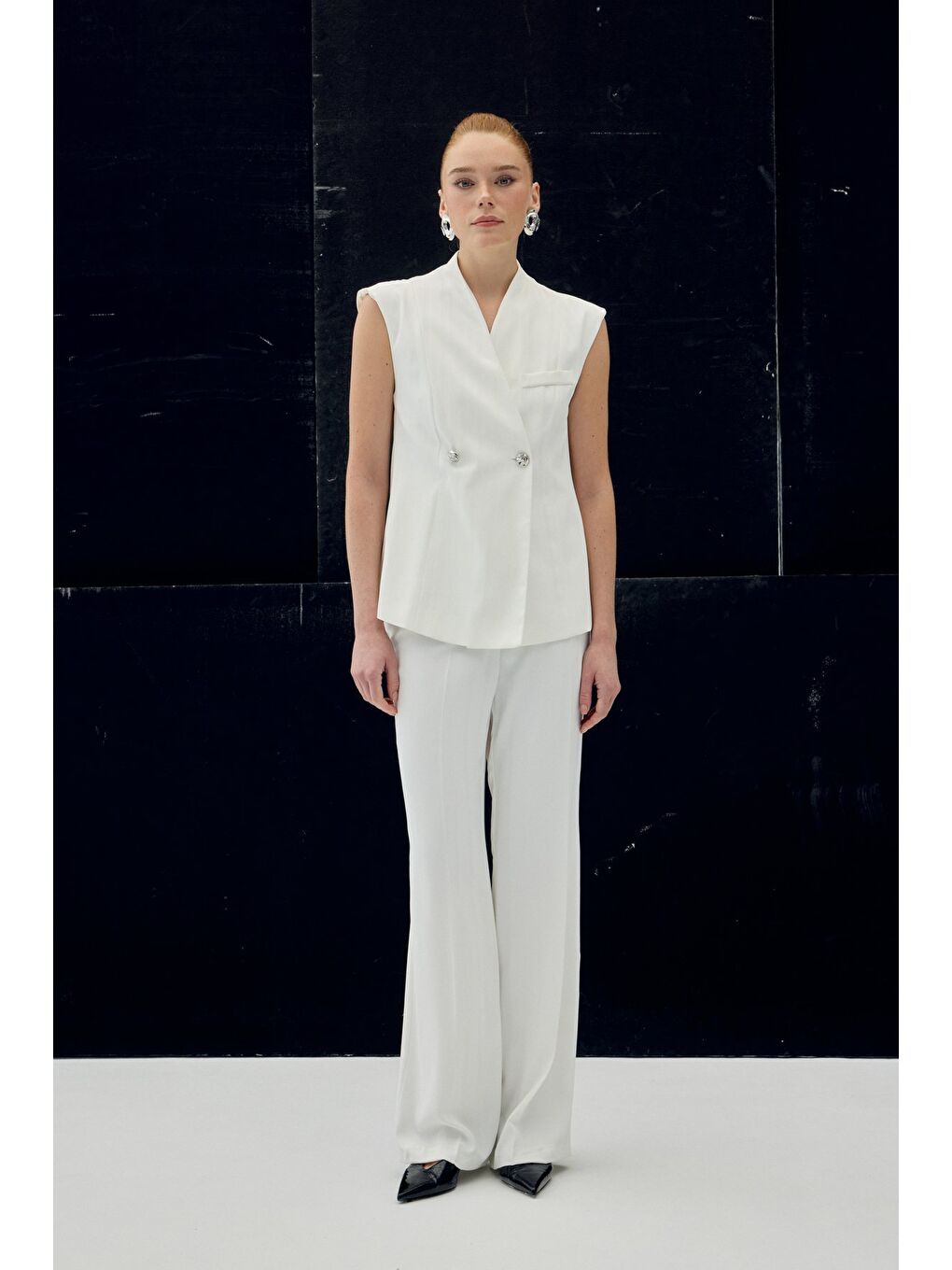 Anna Çizgili Pantolon - Ekru-2