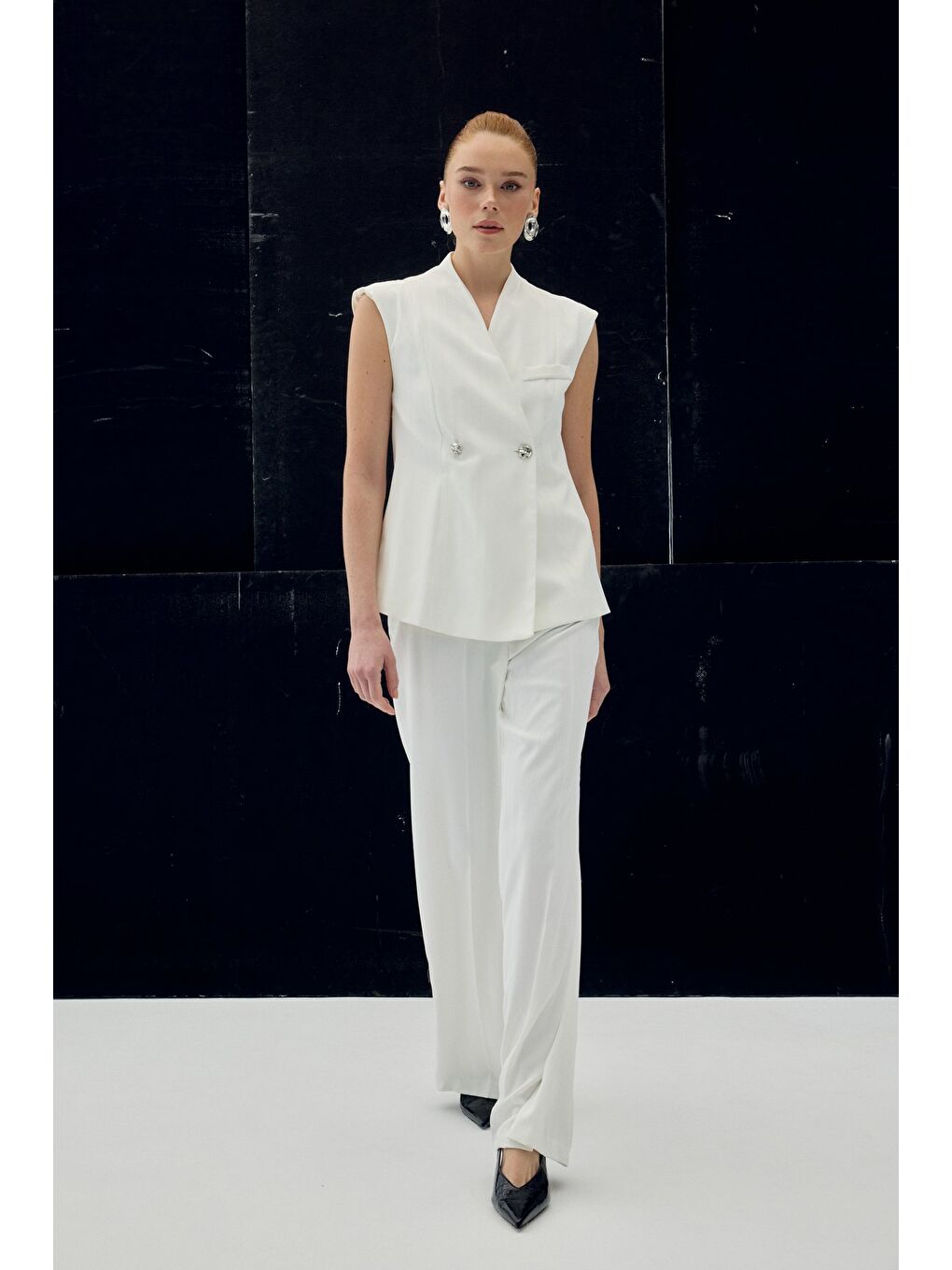 Anna Çizgili Pantolon - Ekru-3