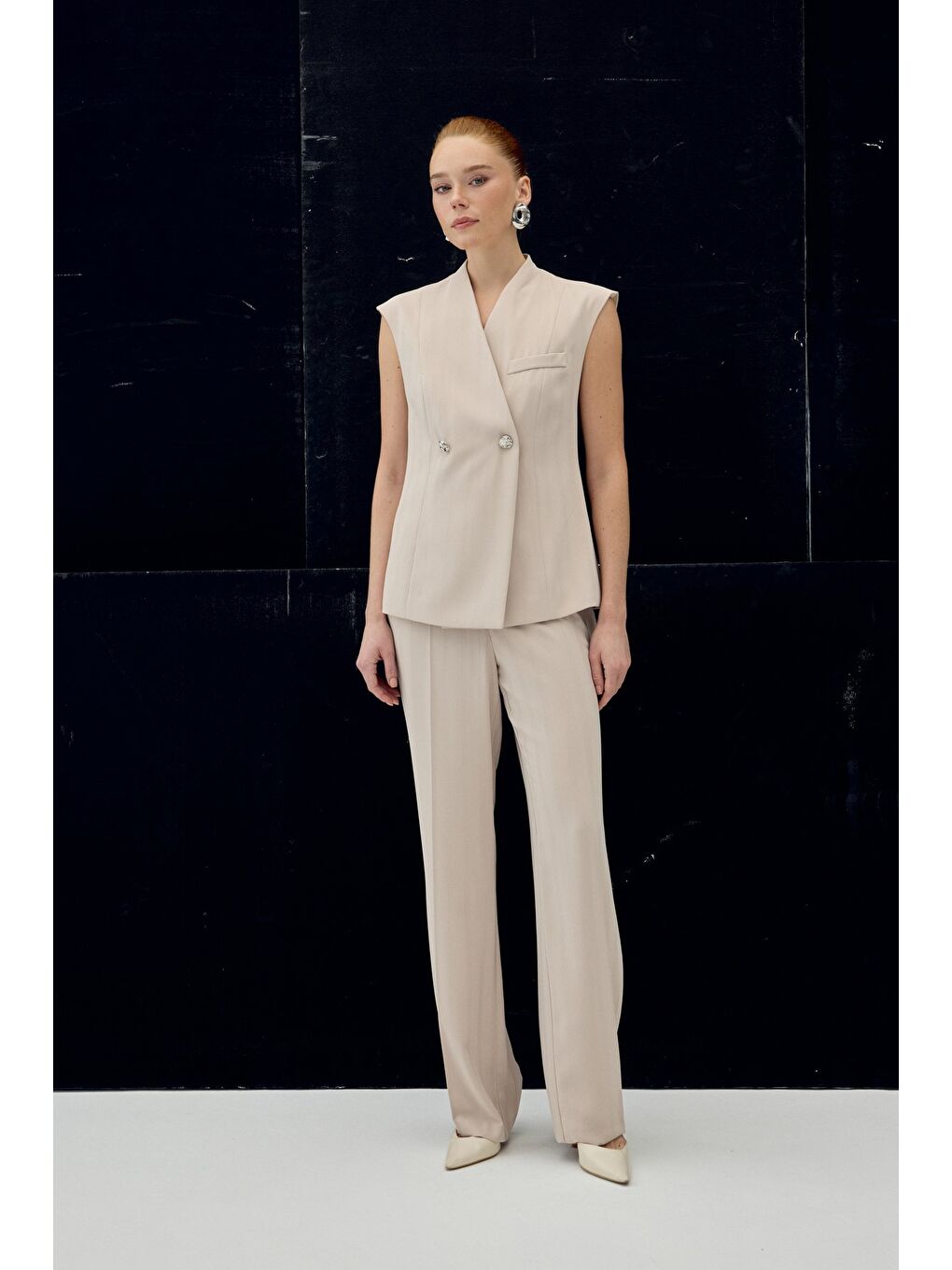 Anna Çizgili Pantolon - Bej-3