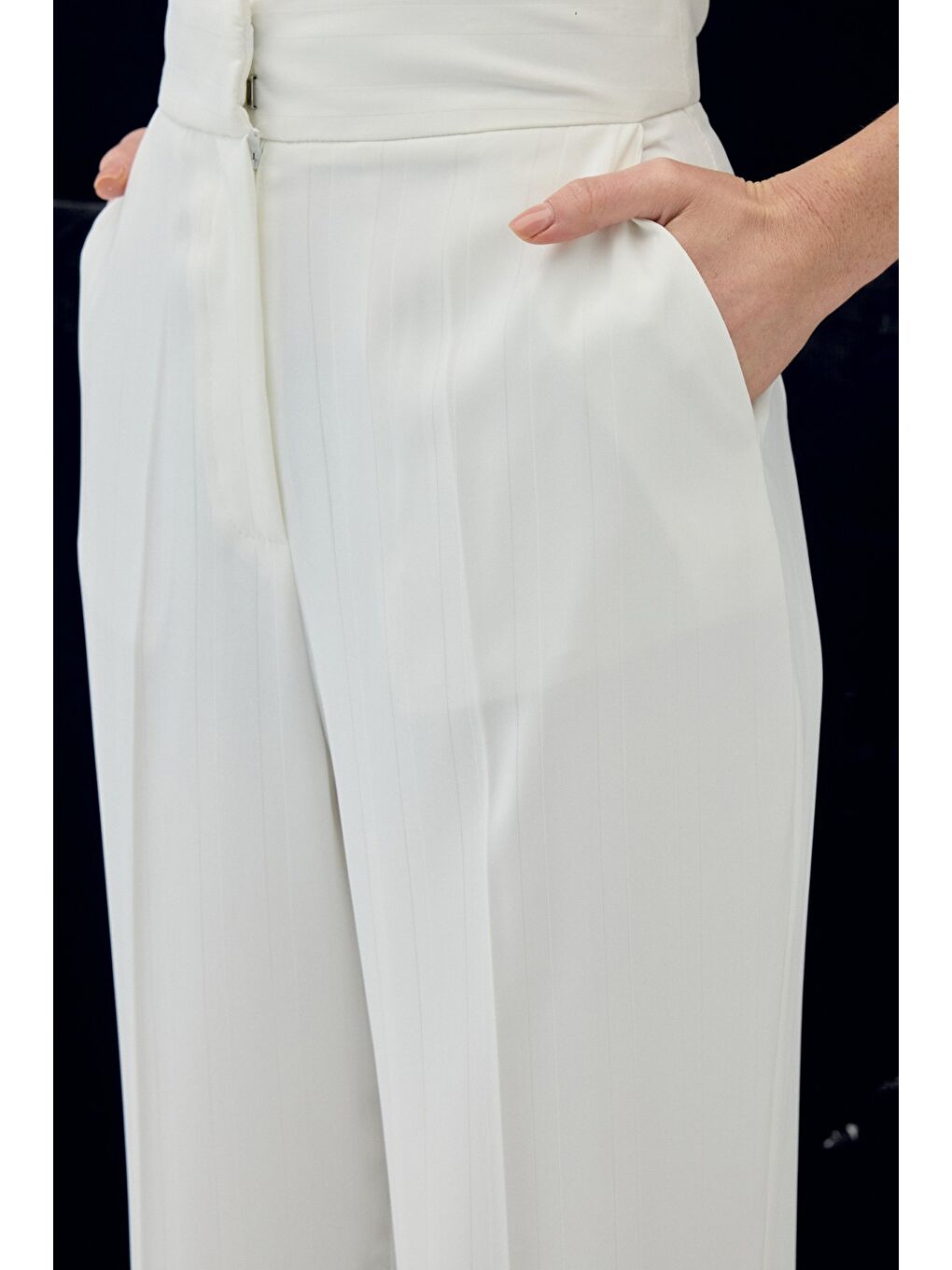 Anna Çizgili Pantolon - Ekru-4