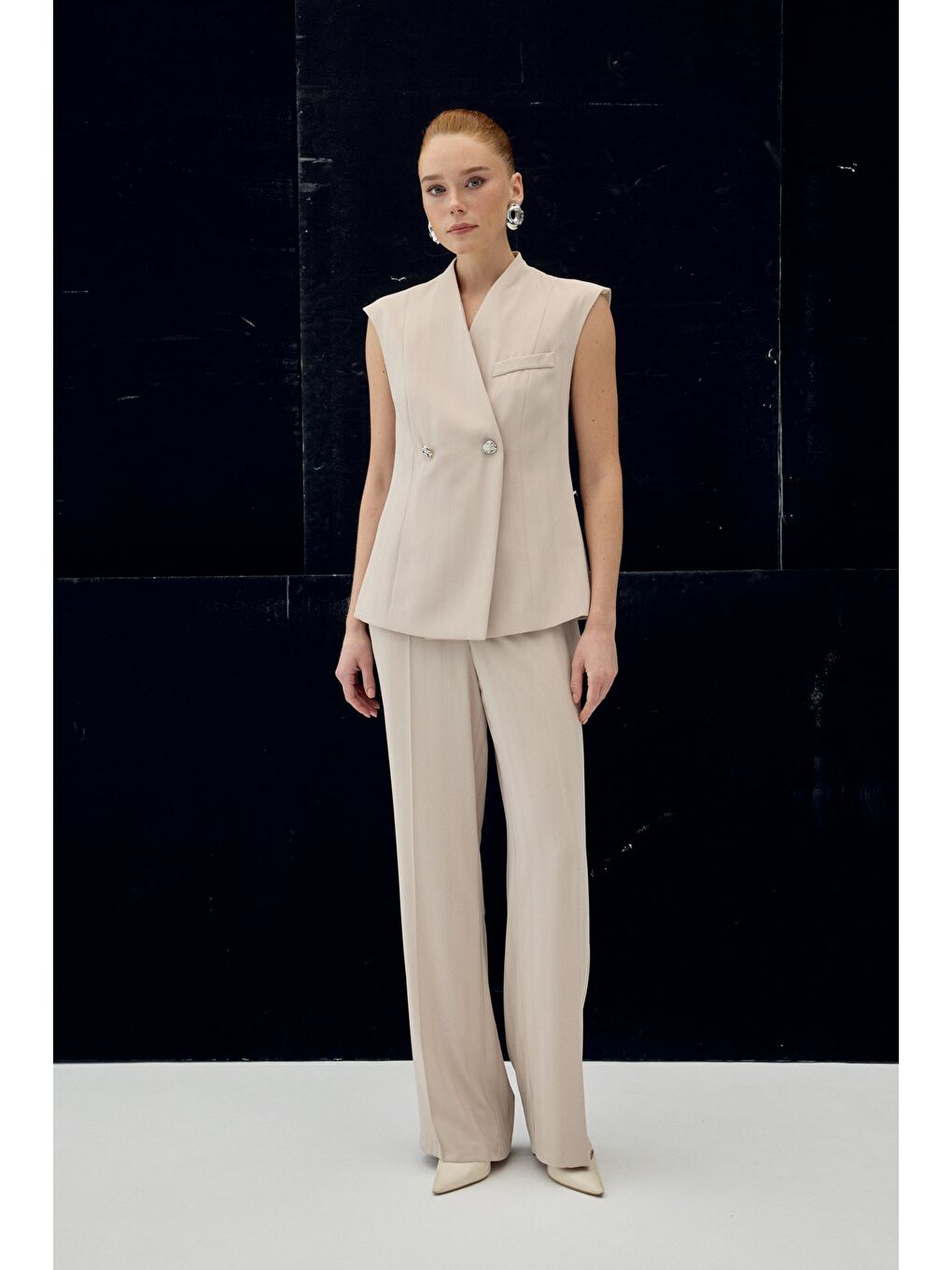 Anna Çizgili Pantolon - Bej-4