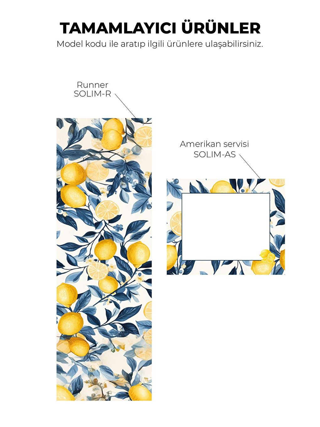 Solim Beyaz Zeminli Mavi Dalında Limon Çiçeği ve Limon Desenli Runner - Mavi/Beyaz/Sarı 40x140 cm-3