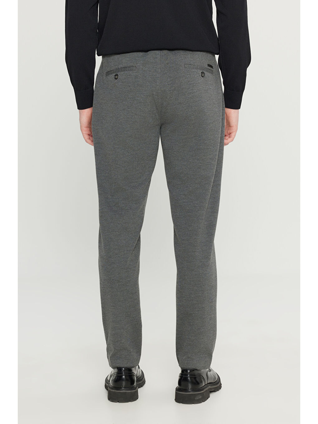 Erkek Gri Melanj Jogger Slim Fit Dar Kesim Yan Cepli Beli Bağlamalı Casual Pantolon-4