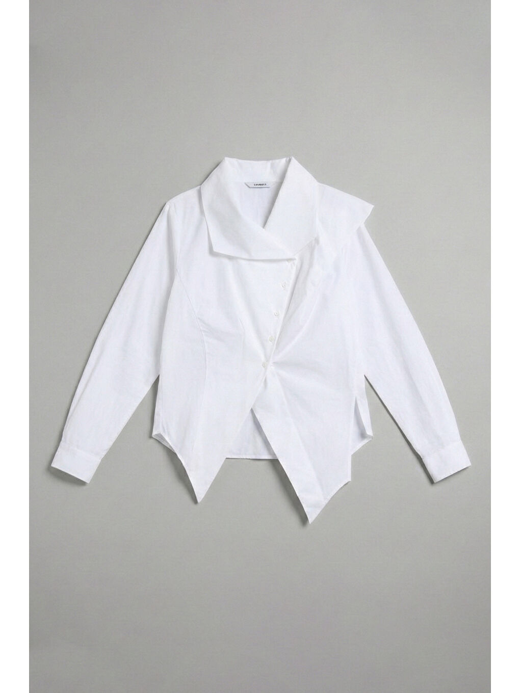 Kadın Beyaz Renk Regular Fit Özel Yaka Detaylı Tasarım Gömlek-4