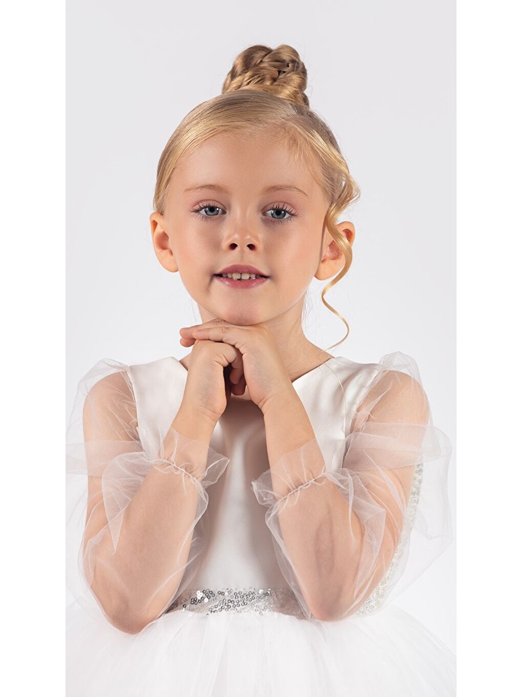 Beyaz Kanatlı Kız Çocuk Şifon Kol Abiye MNK0534-5