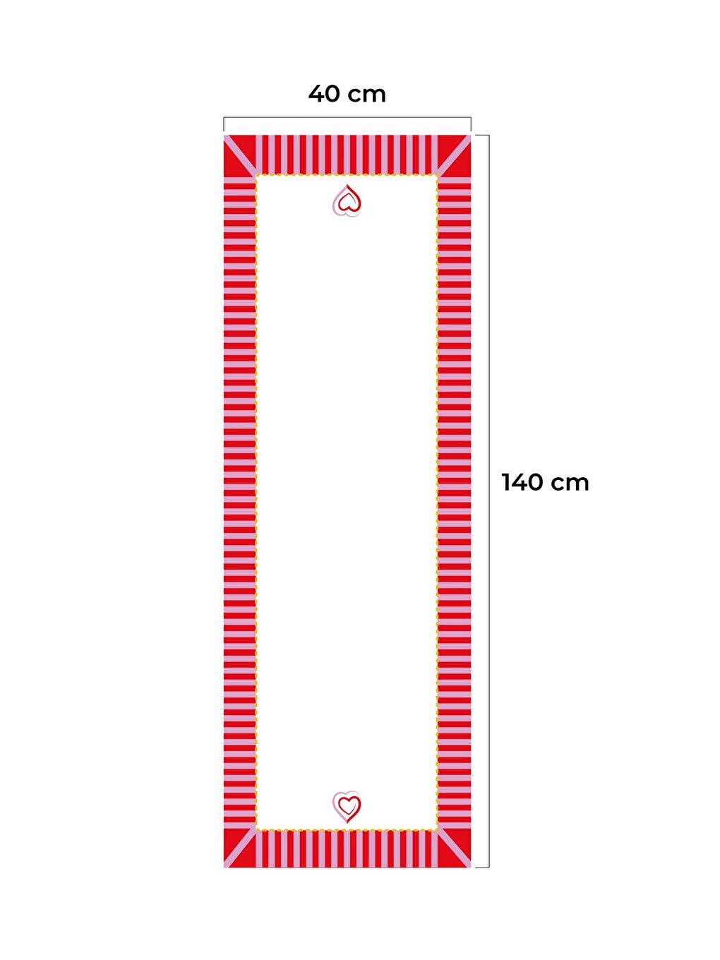 Lovin Minimal Kalp Desenli Kırmızı-Pembe Çubuk Kenarlı Beyaz - Kırmızı/Pembe/Beyaz 40x140 cm-2