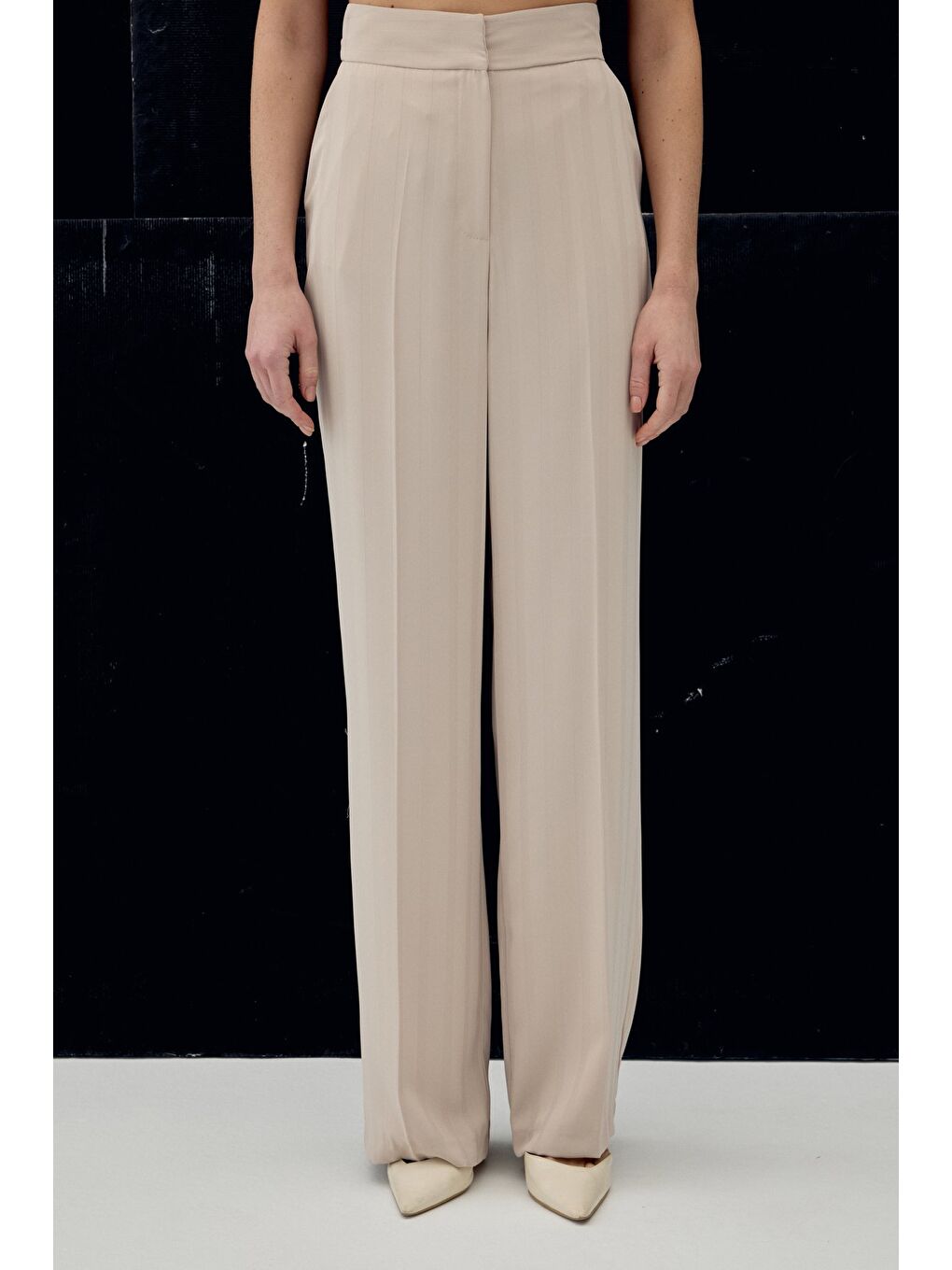 Anna Çizgili Pantolon - Bej-5