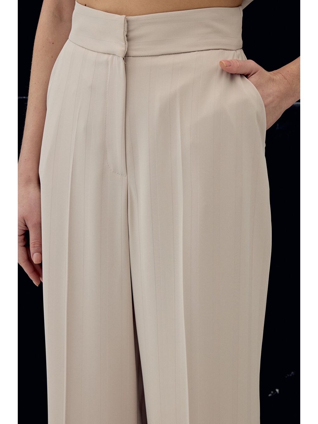 Anna Çizgili Pantolon - Bej-6