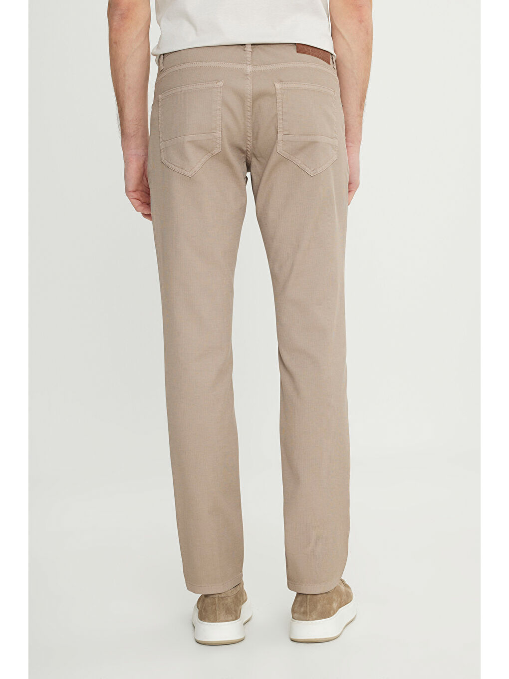 Erkek Bej Pamuklu Slim Fit Dar Kesim 5 Cep Armürlü Esnek Casual Pantolon-4