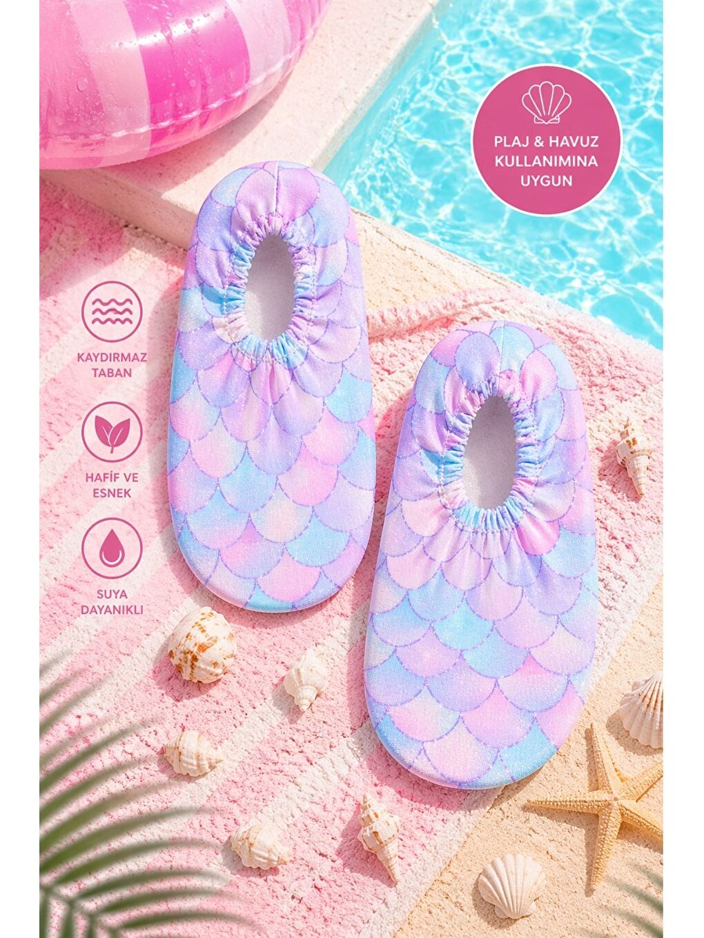 Mavi Balık Pulu Desenli Kaymaz Taban Bebek - Çocuk Deniz Ayakkabısı