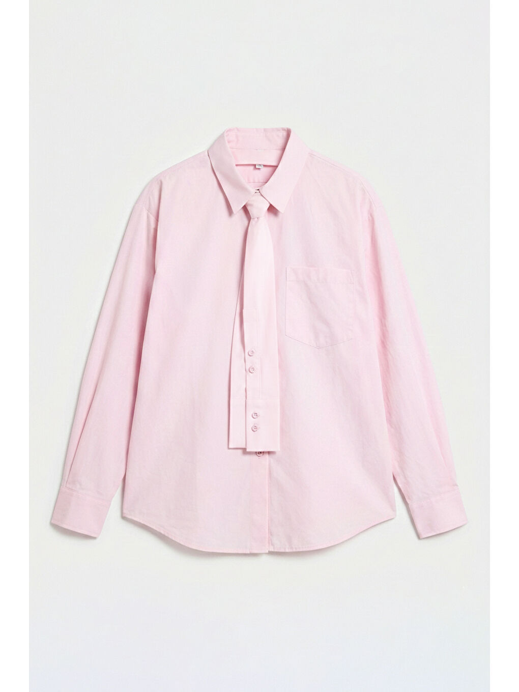 Kadın Pembe Oversize Kravat Detaylı Özel Tasarım Bol Kesim Gömlek-4