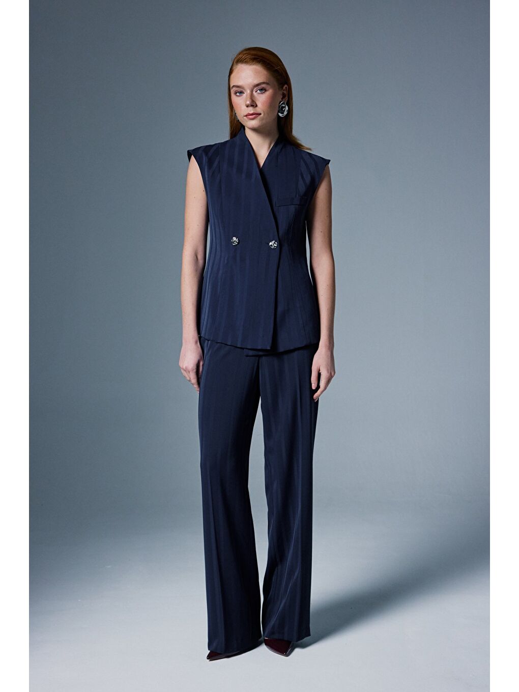 Anna Çizgili Pantolon - Lacivert-1