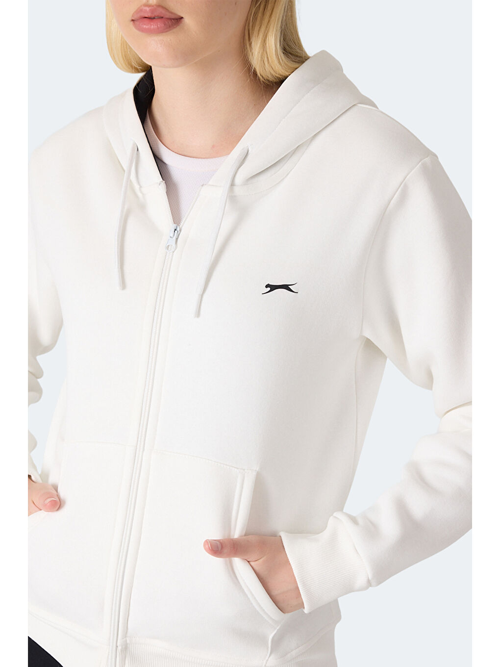 MILIO I Kadın Fermuarlı Kapüşonlu Cepli Ekru Sweatshırt-1