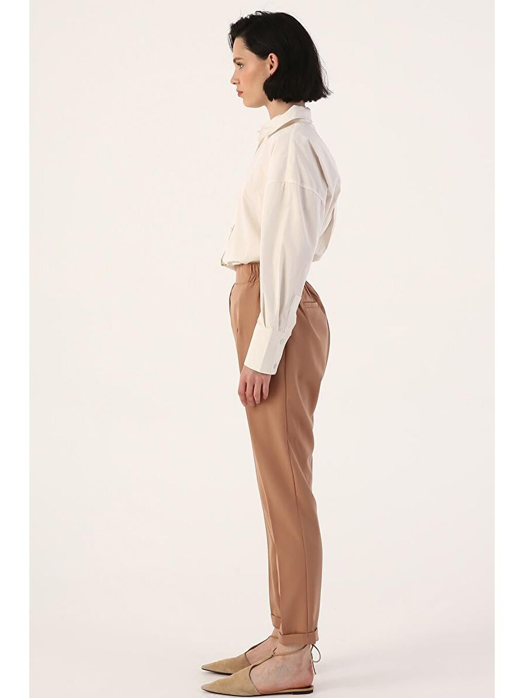 Kahverengi Toprak-Beli Lastikli Havuc Pantolon-2