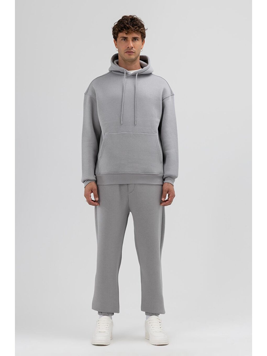 Basic Oversize Kapüşonlu Sweatshirt Gri