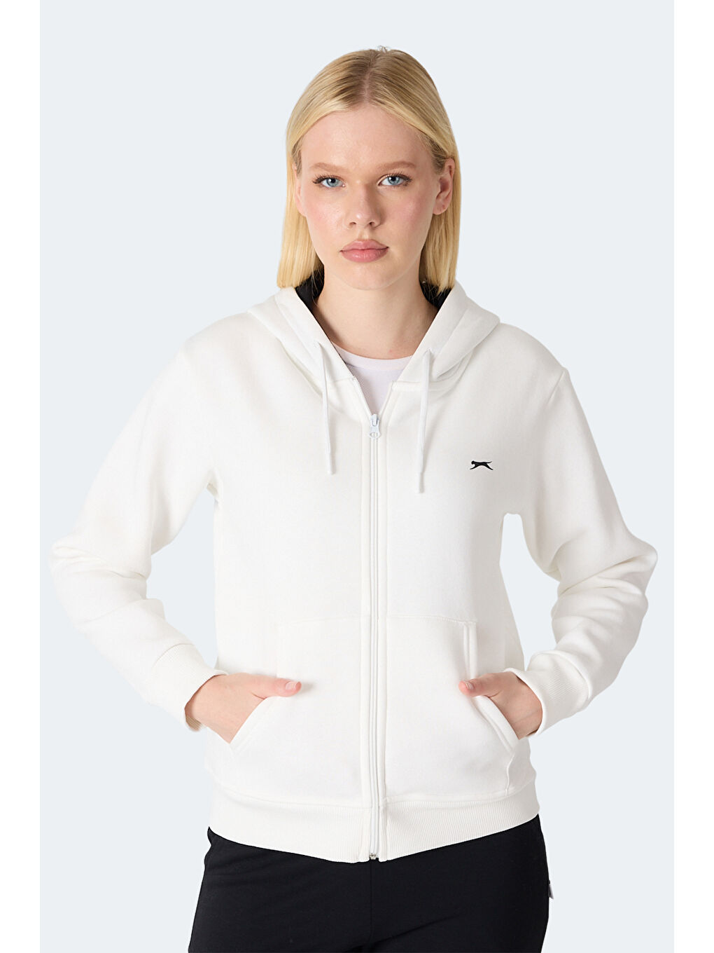 MILIO I Kadın Fermuarlı Kapüşonlu Cepli Ekru Sweatshırt-3