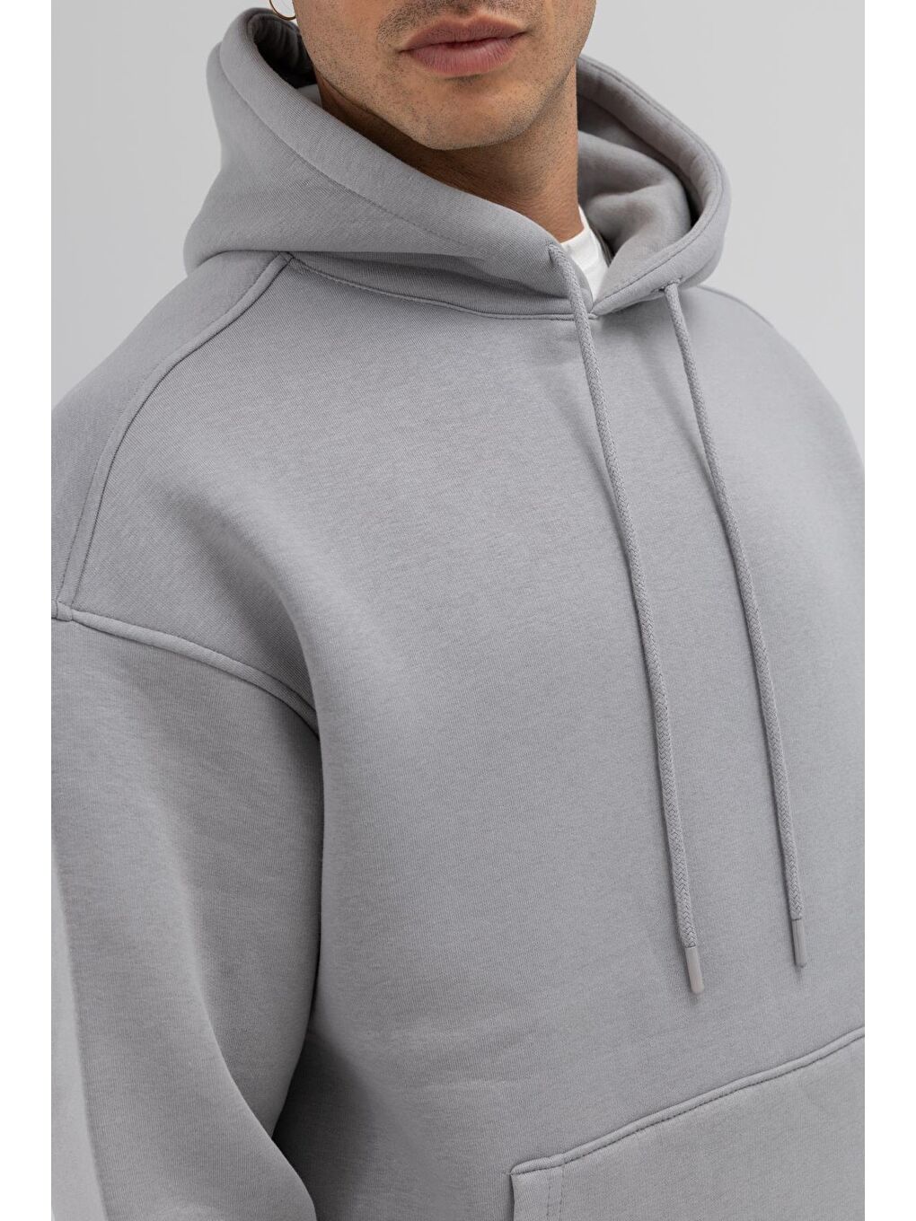 Basic Oversize Kapüşonlu Sweatshirt Gri-3