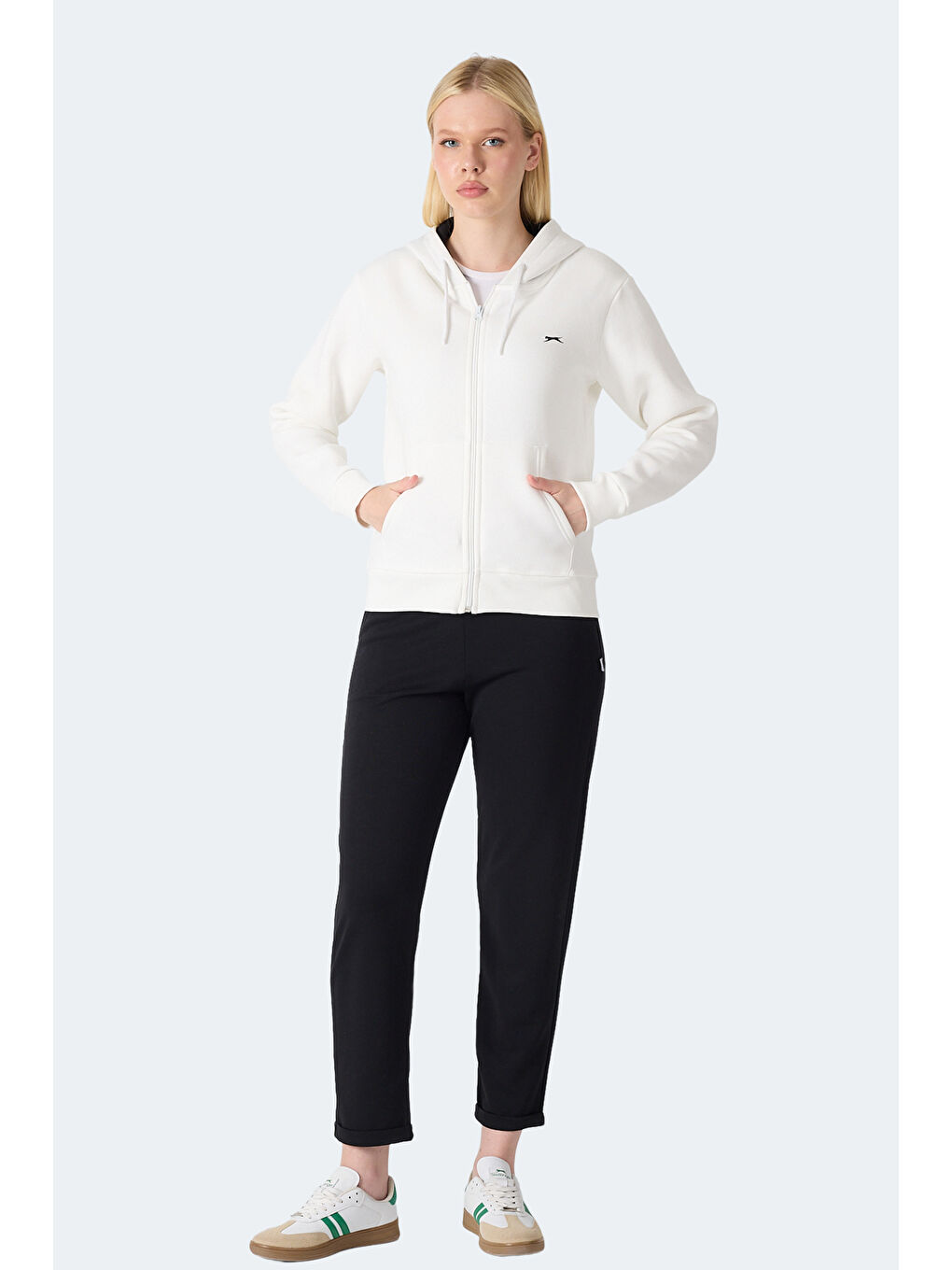 MILIO I Kadın Fermuarlı Kapüşonlu Cepli Ekru Sweatshırt-6