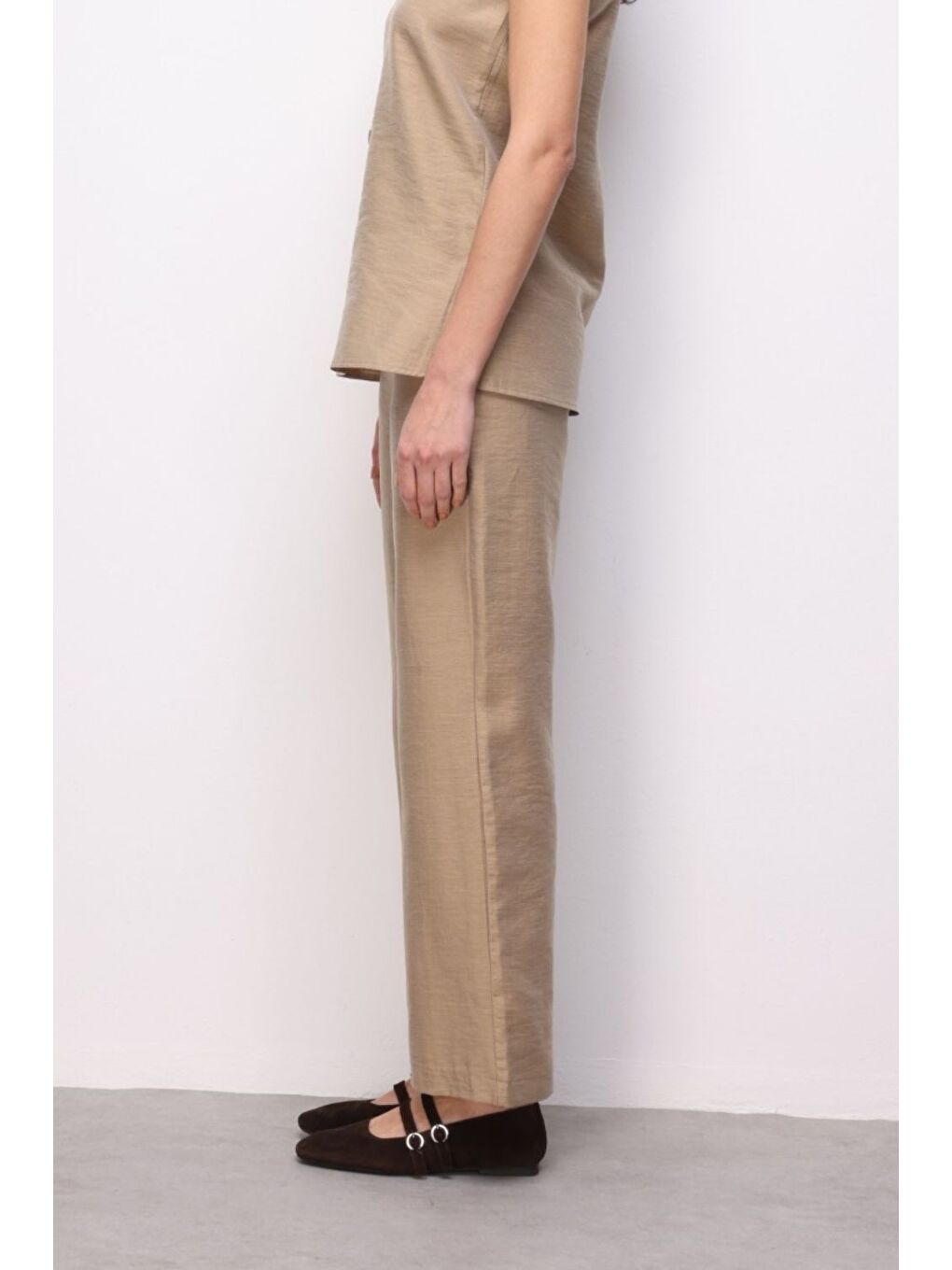 Geniş Paça Bej Rengi Basic pantolon-2