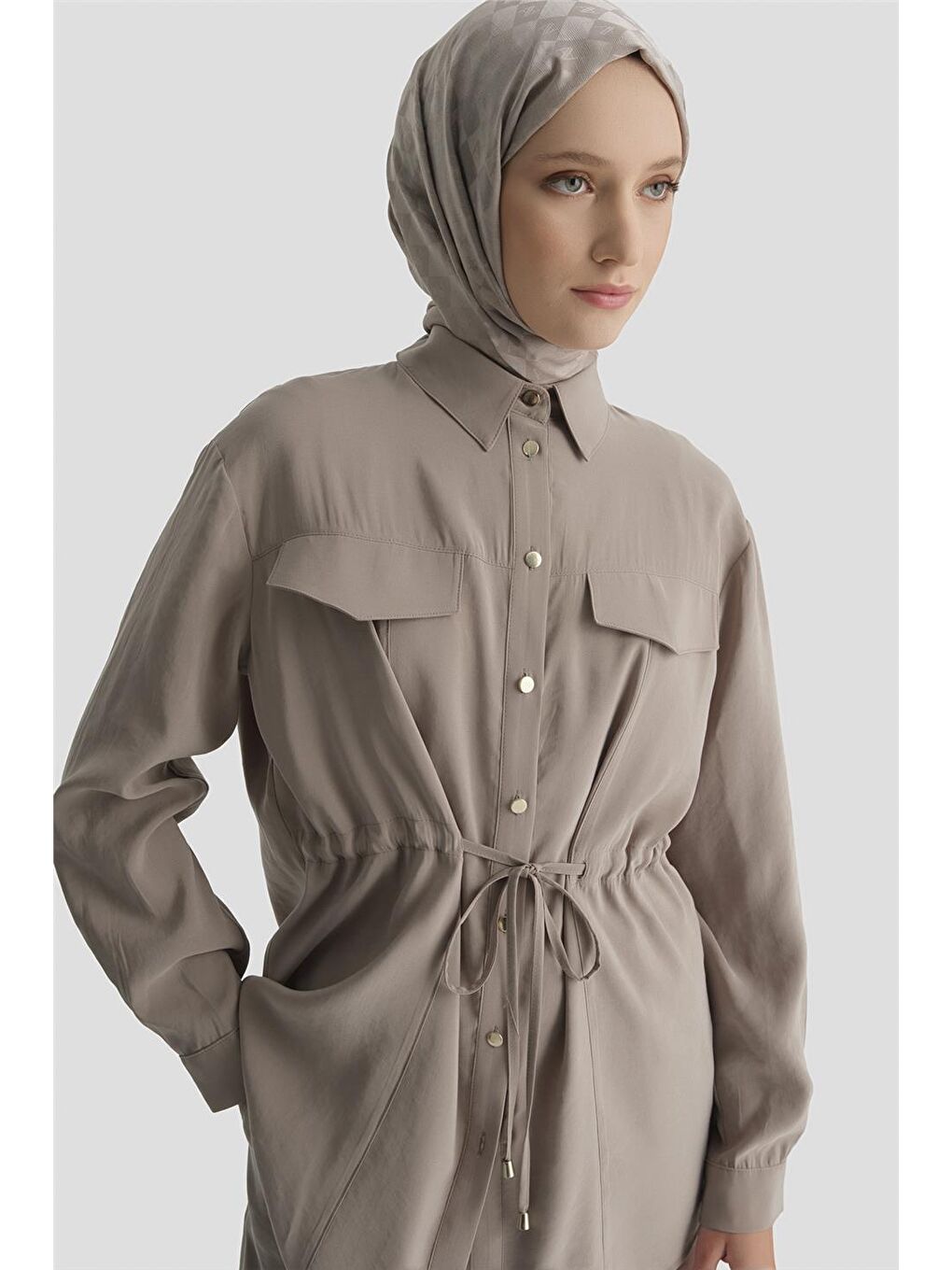 Bej Cepli Pantolon Takım Vizon-1