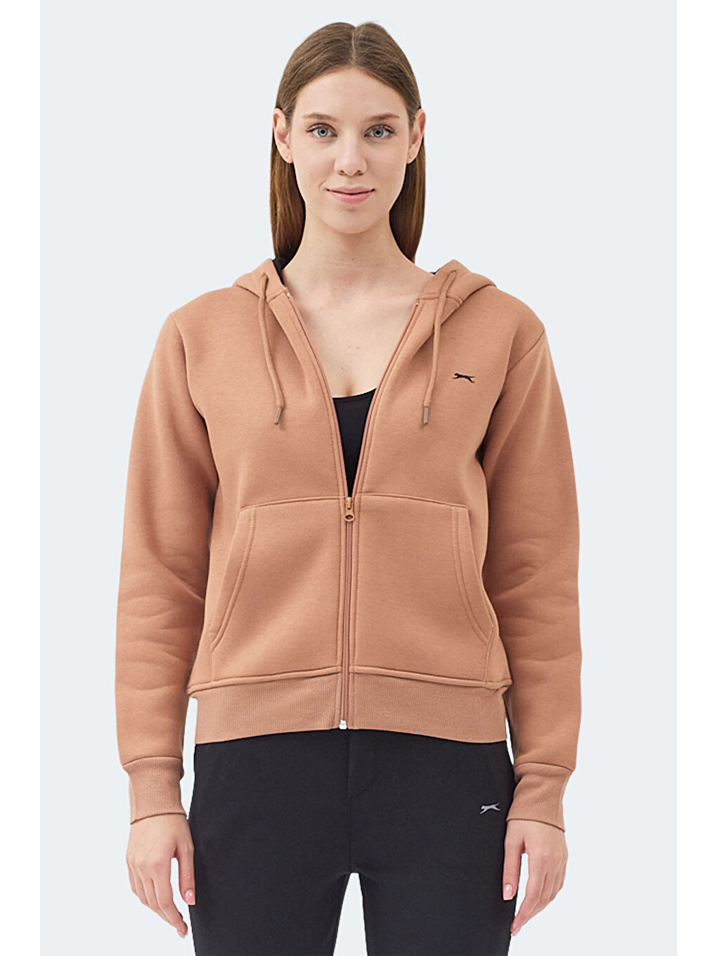 Kahverengi MILIO I Kadın Fermuarlı Kapüşonlu Cepli Camel Sweatshırt