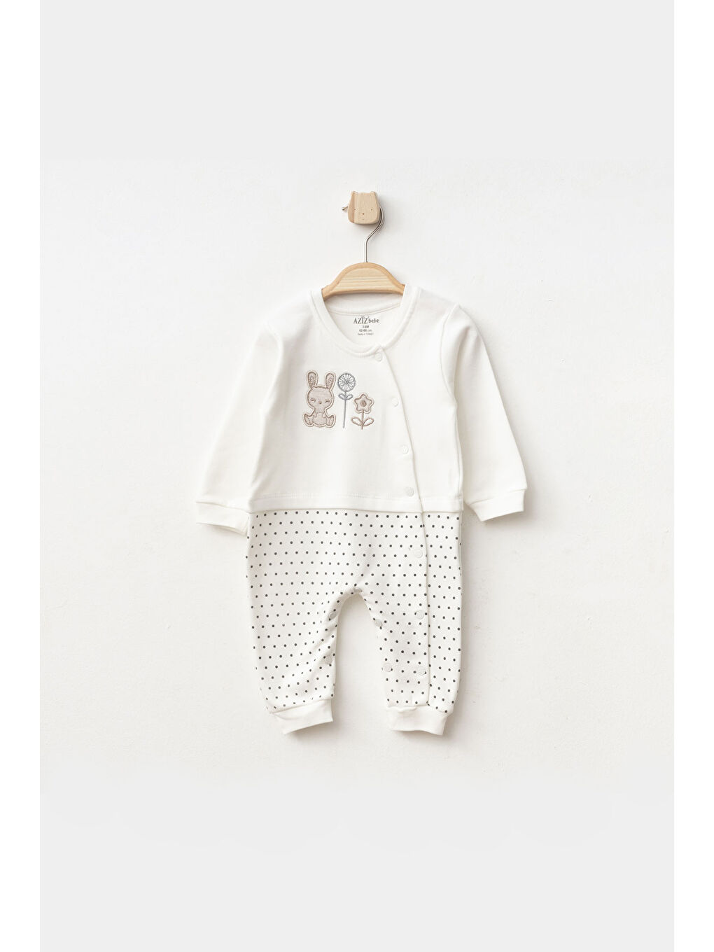 AZİZ BEBE Ekru Erkek Bebek Hayvan Nakışlı Çıtçıtlı Tulum 0 Ay - 6 Ay